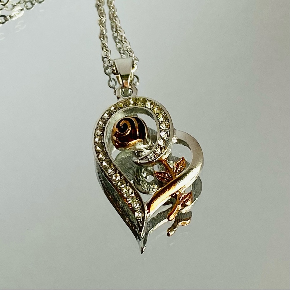 14k White Gold CZ Cubic Zircon Rose Flower Heart Pendant Necklace Chain Love - Picture 10 of 12